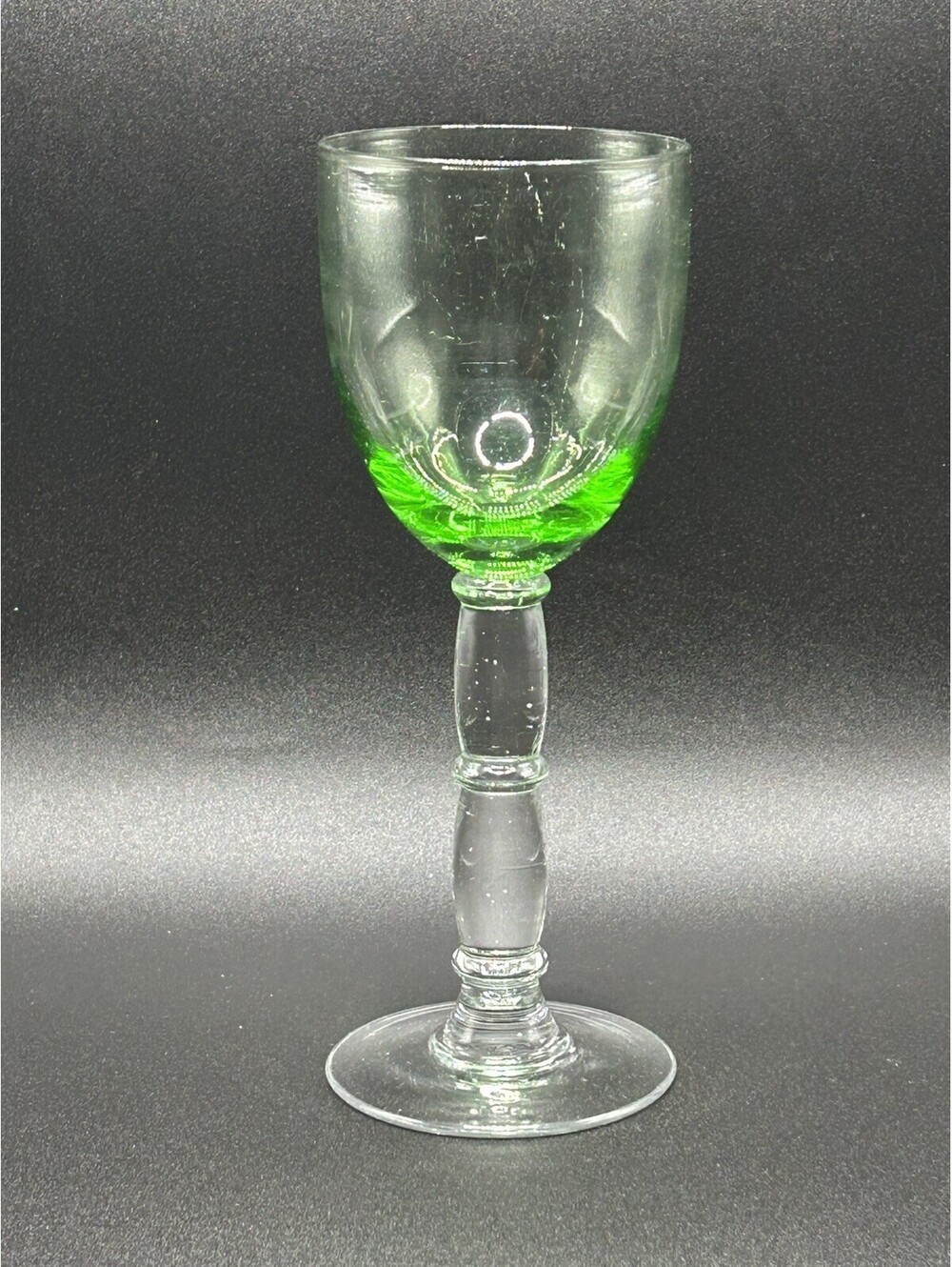 Vintage Beautiful  Long Stemmed Green & Clear Crystal Wine Glass 1990’s